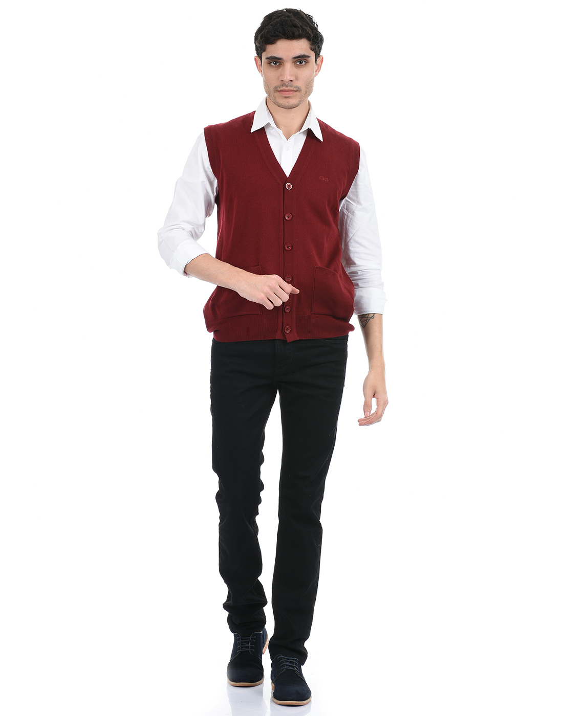 Cloak & Decker by Monte Carlo Men Maroon Cardigan